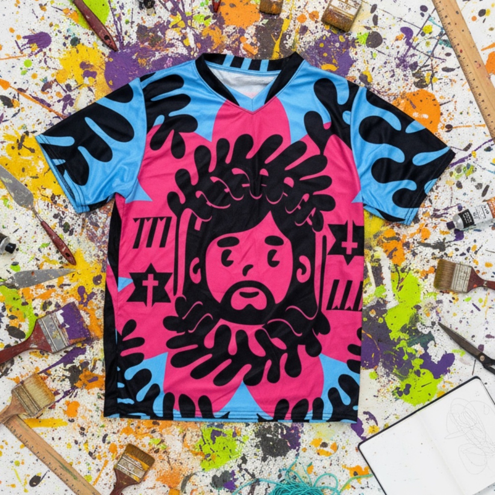 Gloomy Rainbows Art Jersey Tee Pink Blue Regular Fit